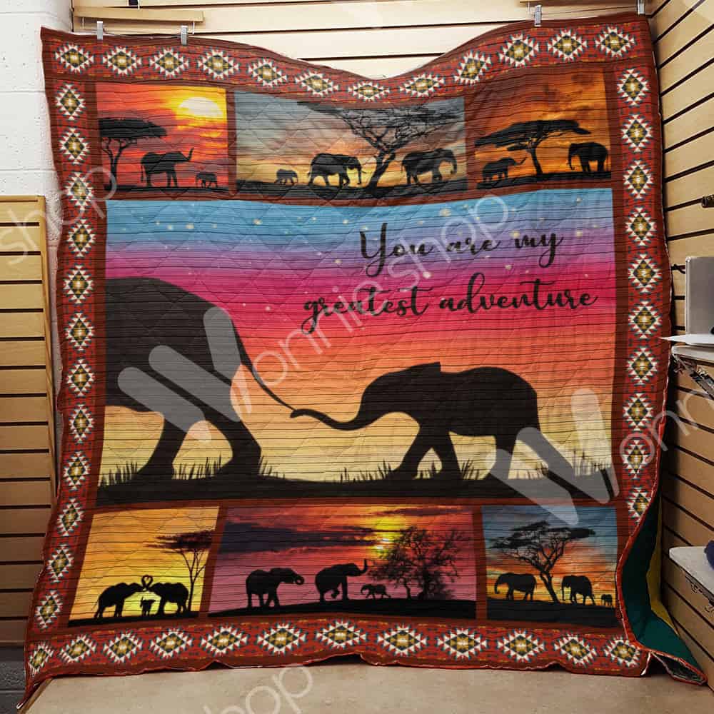 Silhouette Elephant Walking  Elephant With Sunset  Quilt Blanket