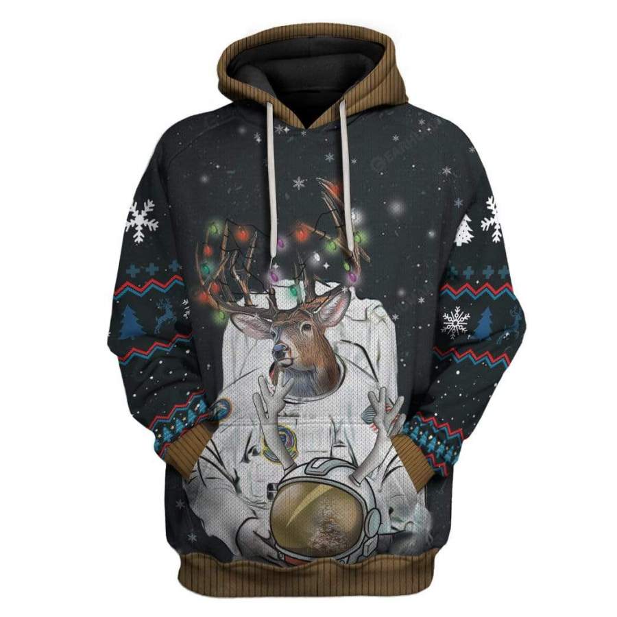 Ugly Reindeer Astronaut Christmas Custom Tshirt Hoodies Apparel