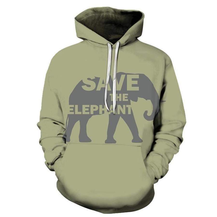 Save The Elephants Hoodie Unisex 3D All Over Print