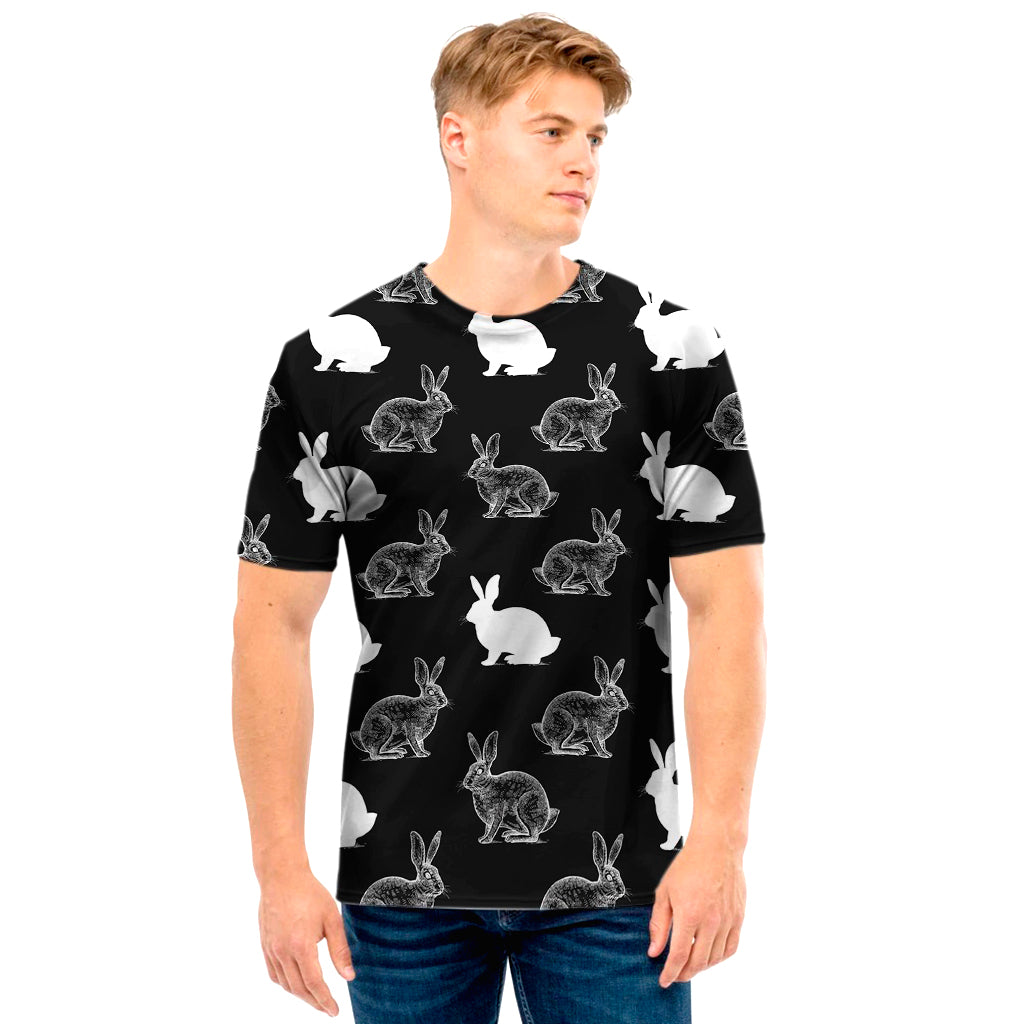 Black And White Rabbit Pattern Print Men’S T-Shirt