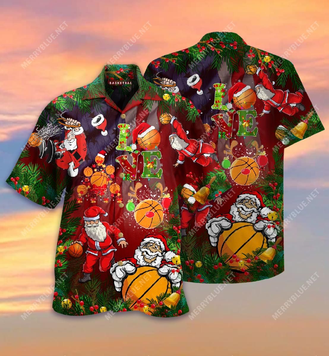 Basketball Santa Claus Players Aloha Hawaiian Shirt Colorful Short Sleeve Summer Beach Casual Shirt For Men And Women