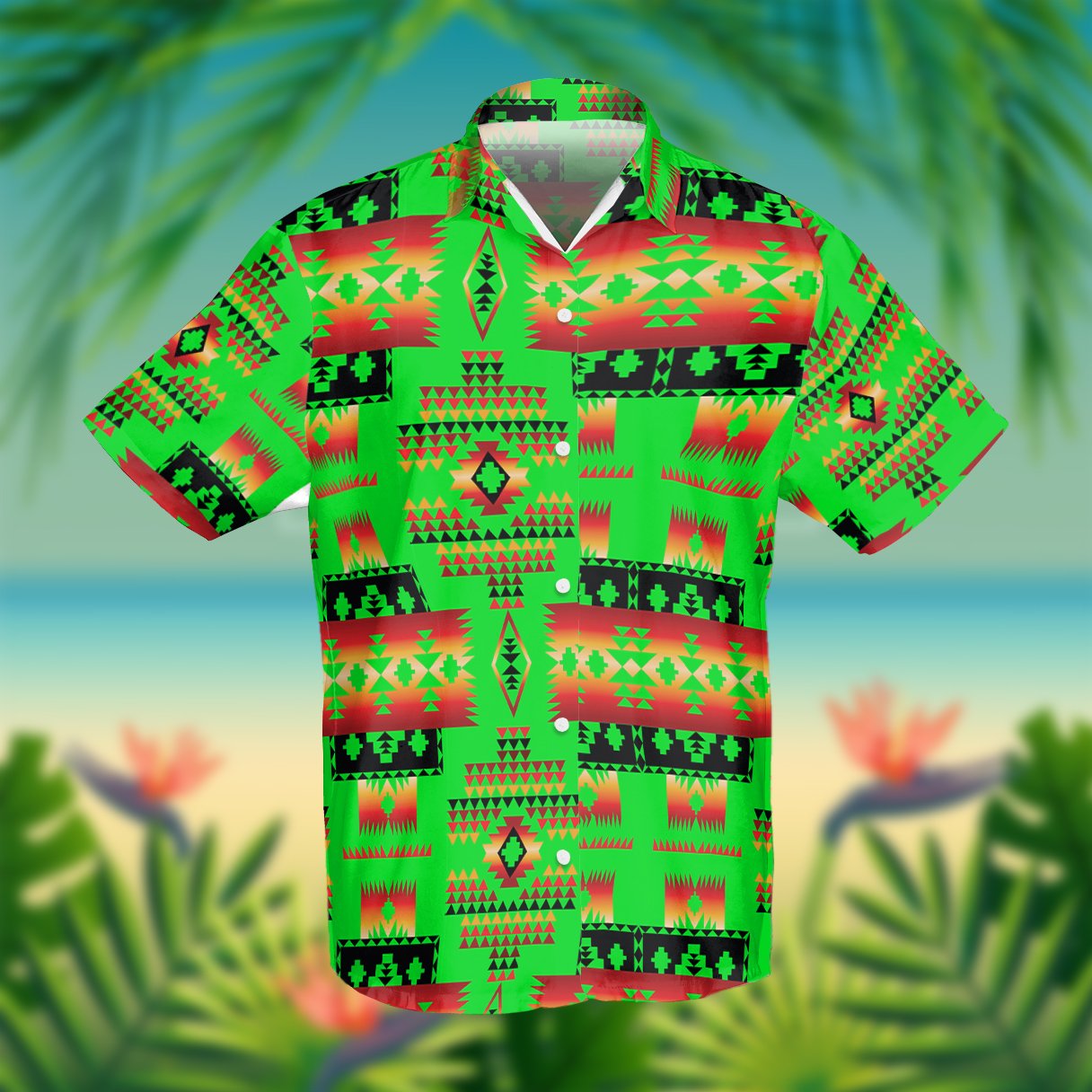 Green Tribes Pattern Native American Hawaii Shirt Ha94230