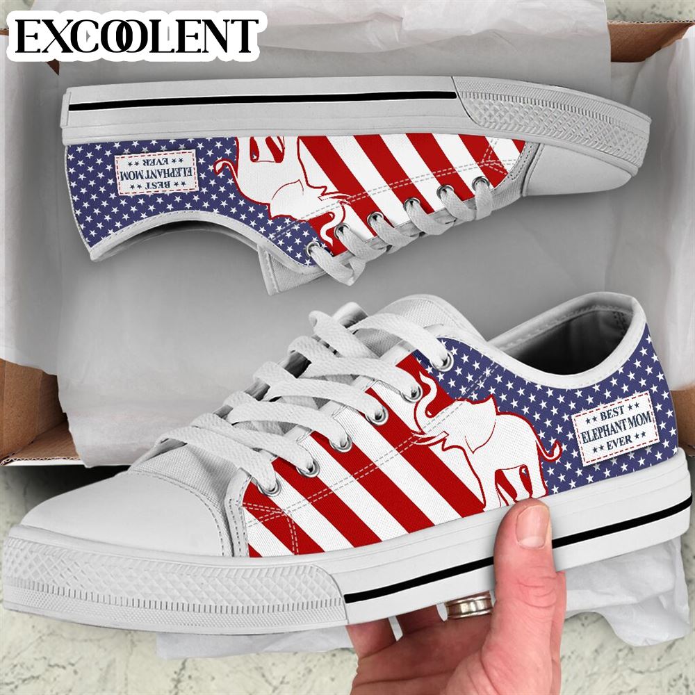 Best Elephant Mom Ever Usa Flag Low Top Sneakers – Women Canvas Shoes – Comfortable Casual Shoes Mens