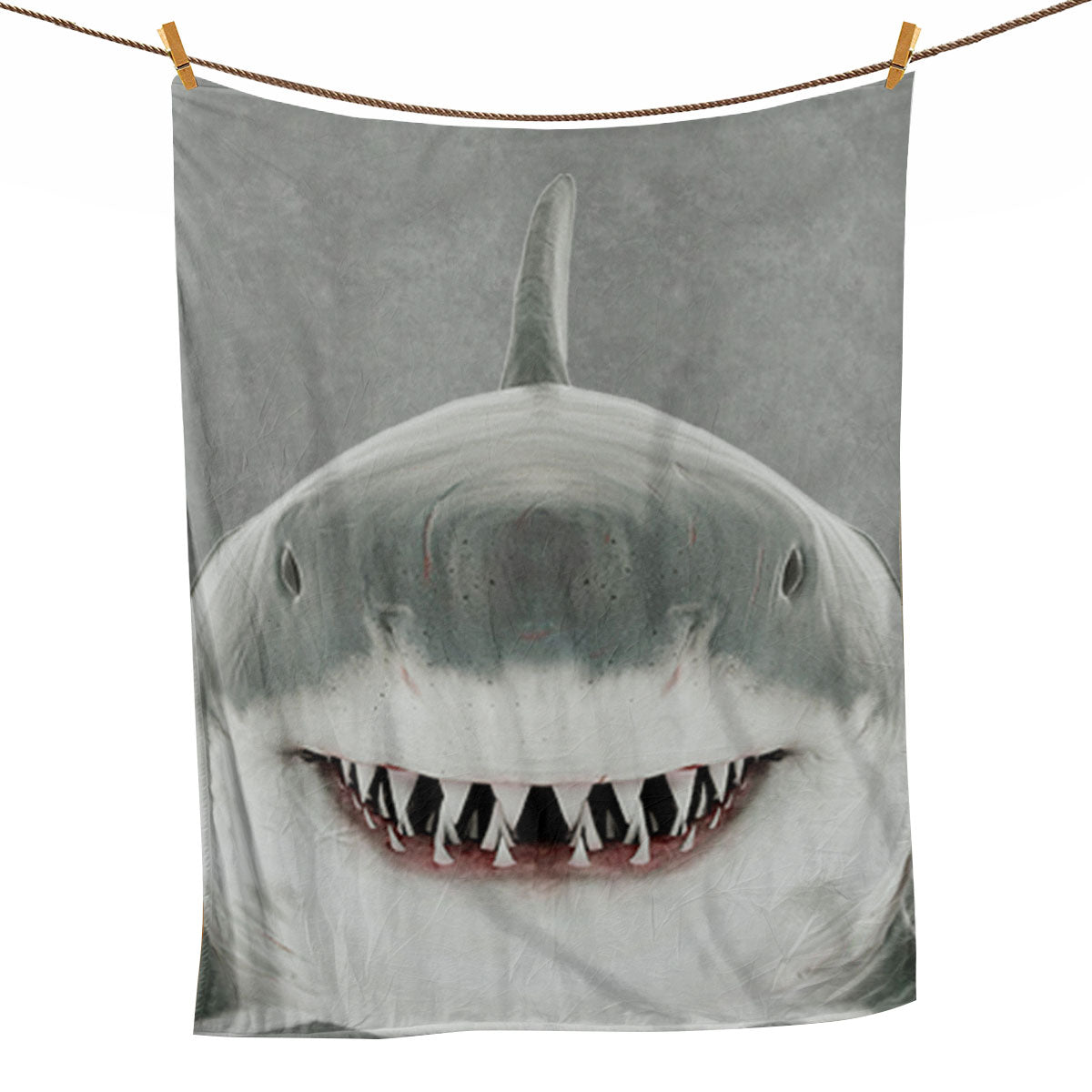 Shark Blanket, Grey Shark Ocean Animal Lover Gift Sherpa Fleece Blanket, Soft Cozy Plush Throw Blanket