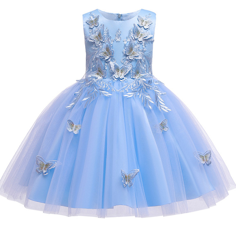 2021 Girls Dress Elegant Kids Dresses For Girls Costume Butterfly embroidery Children Party Dress Wedding Gown infantil vestidos alx