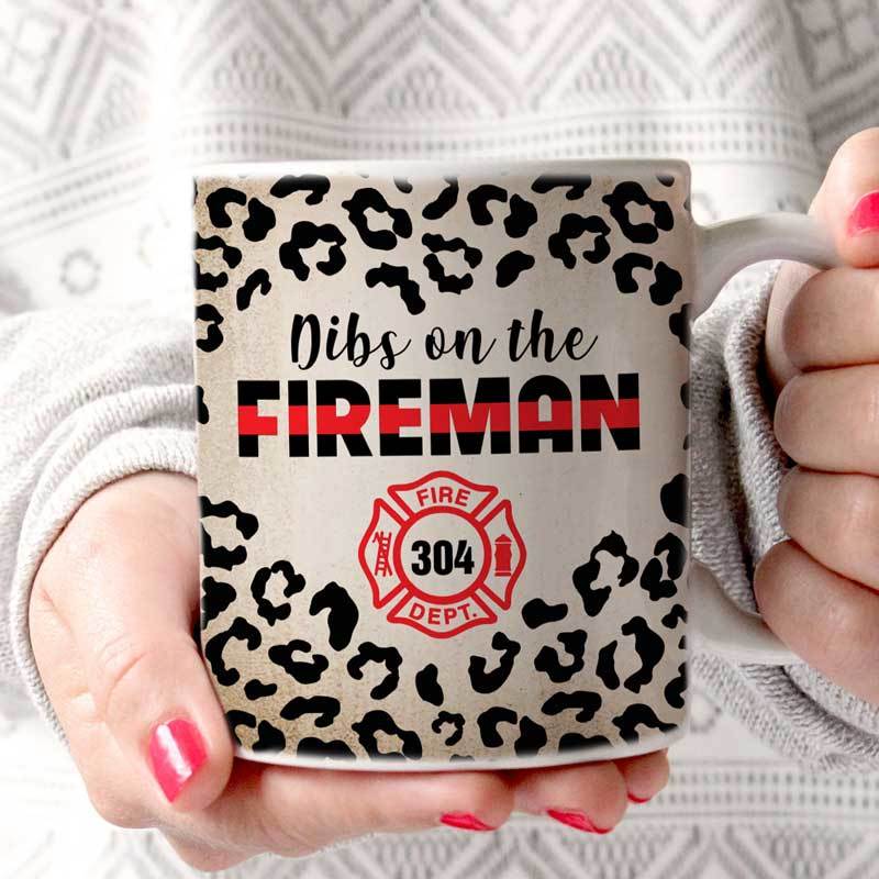 Dibs On The Fireman Leopard Personalized AOP Mug