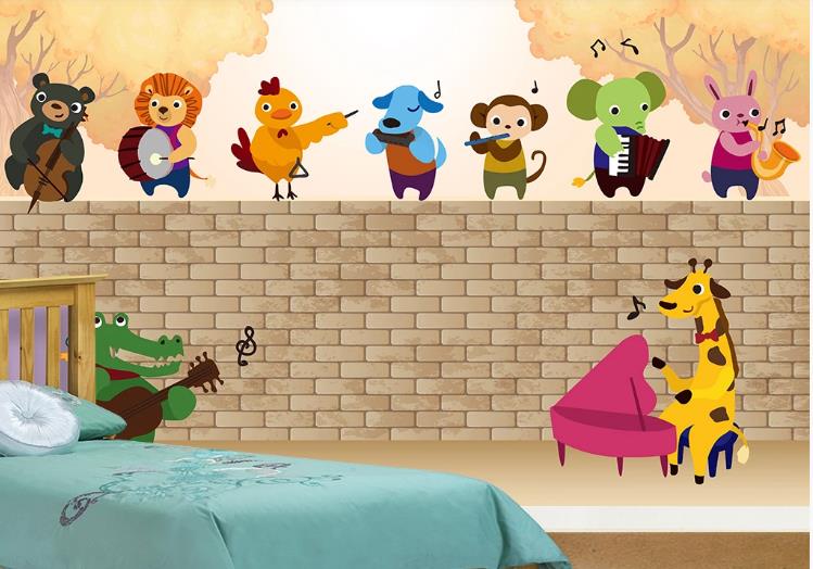 3D Hand Drawn Forest Animal Band Wall Mural Wallpaper Lqh 487