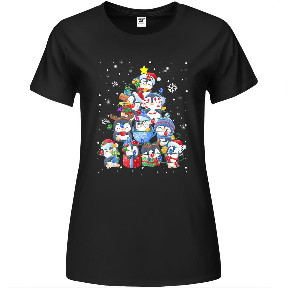 Cute Penguin Christmas Tree Gift Decor Xmas Tree Premium Womens T Shirts