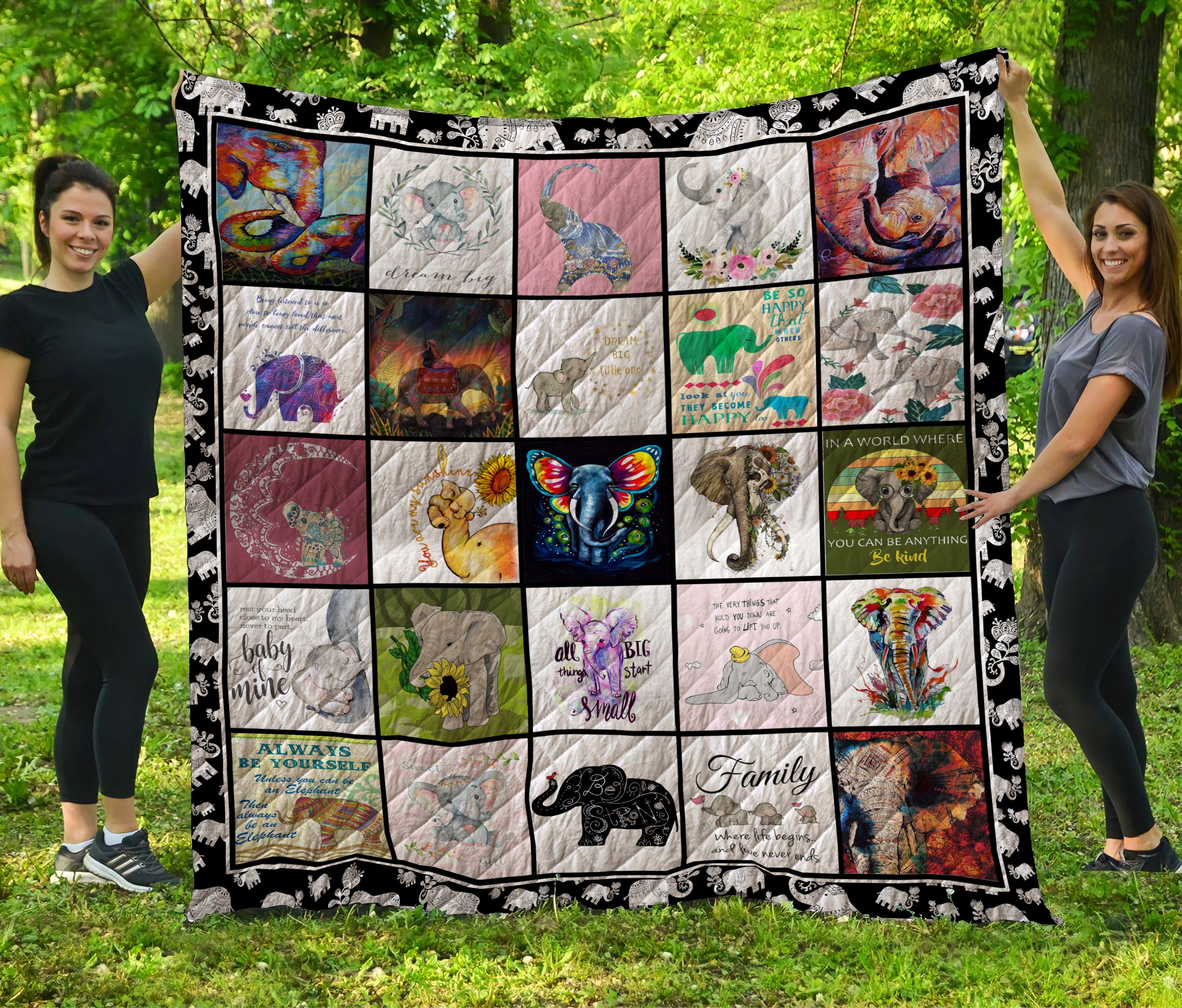 Animal Cartoon  Elephant  Family Where Life Begins And Love Never Ends  Quilt Blanket