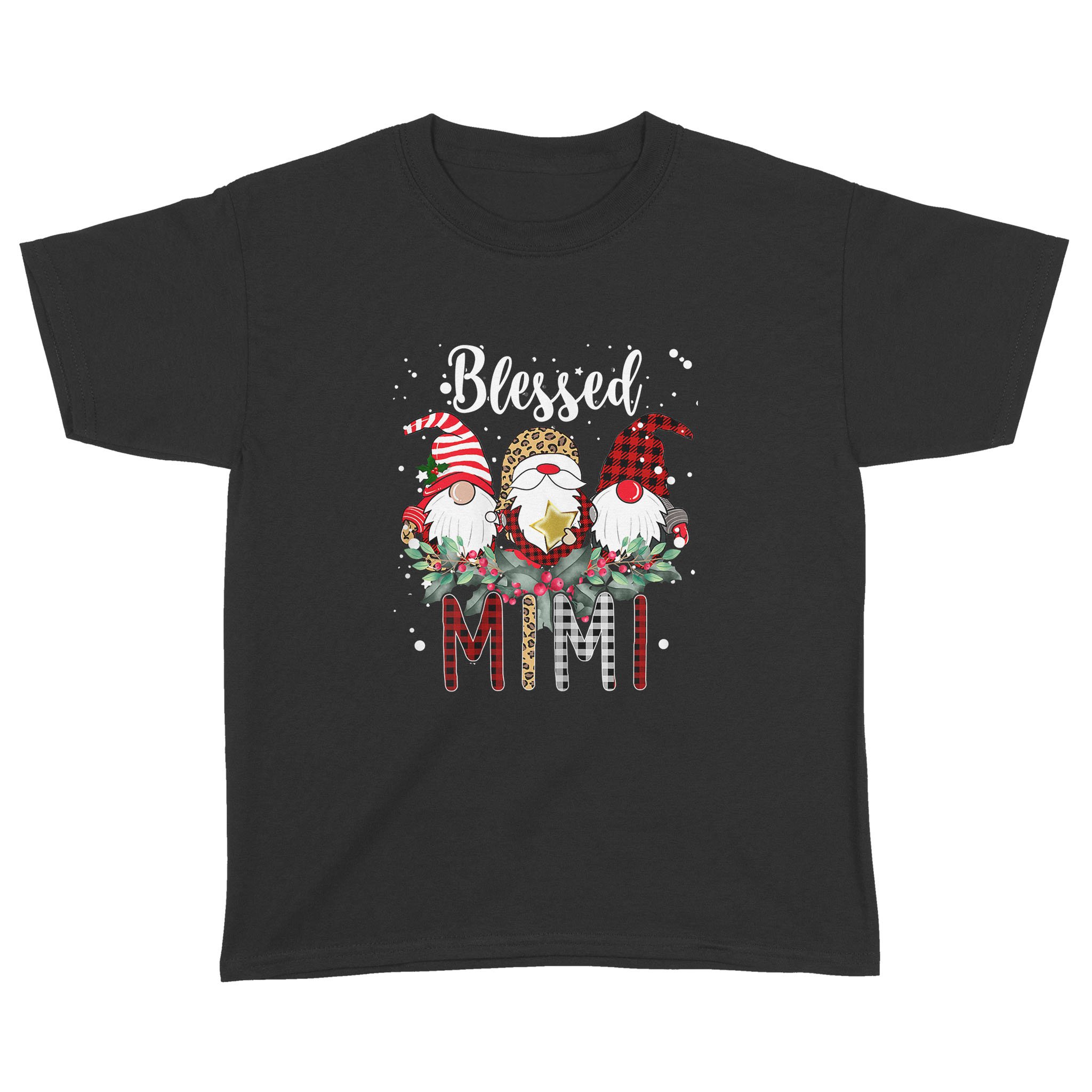 Blessed Mimi Christmas Leopard Buffalo Plaid Gnomies – Standard Youth T-shirt