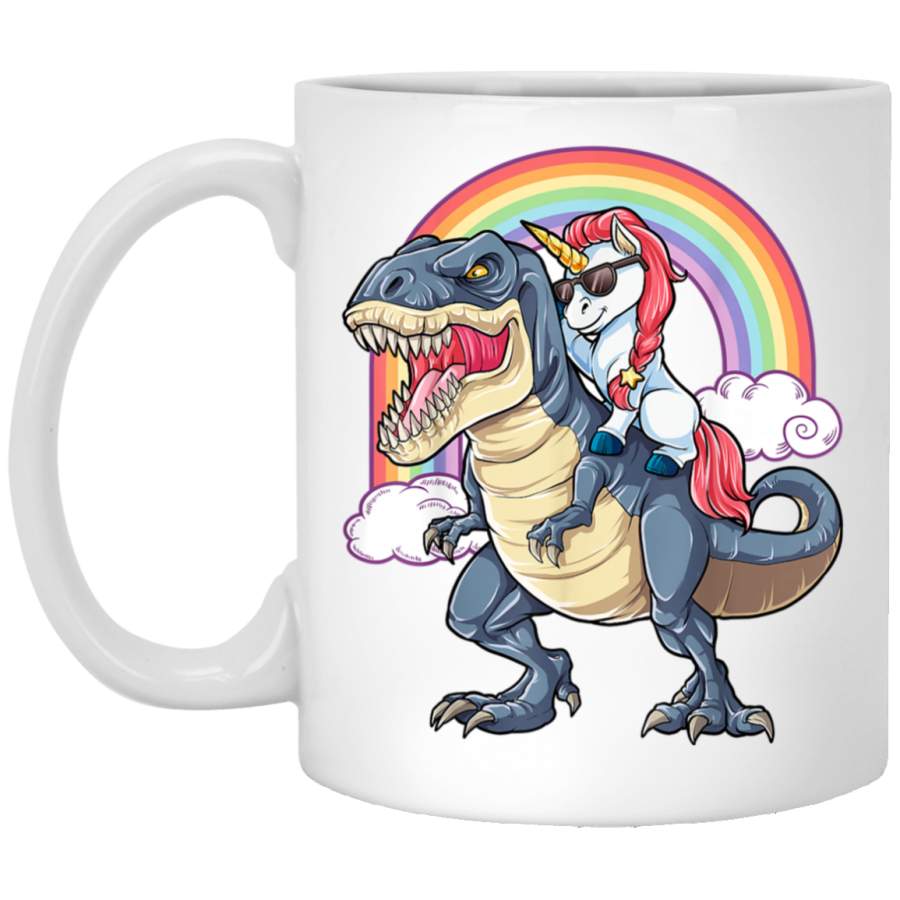 Unicorn Riding T rex Dinosaur Boys Girls Kids Gift Men White Mugs