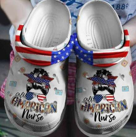 Cool Girl Glasses American Nurse 4Th Of July Crocband Clogs