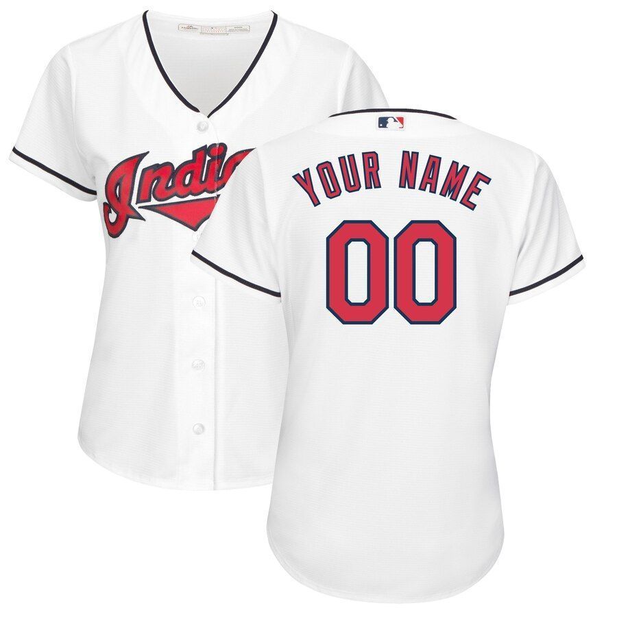 Cleveland Indians Majestic Womens Home Cool Base Custom Jersey White 2019 All-Over Print