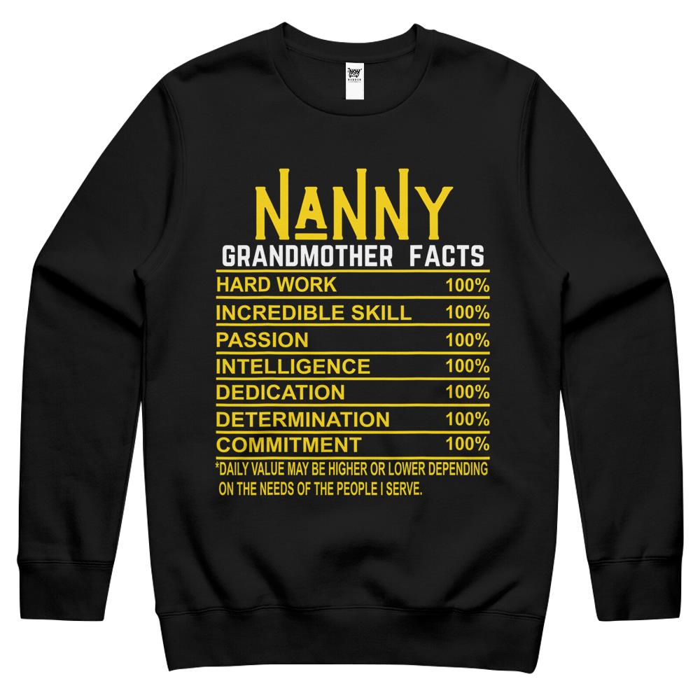 Nutritional Facts Shirt, Nutrition Facts Crewneck Sweatshirt, Nanny Grandmother Facts Grandma Nutritional Fact Crewneck Sweatshirt