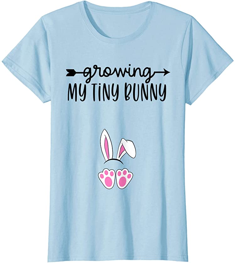 Womens Cute Easter Pregnancy Announcement Growing My Tiny Bunny T-Shirt