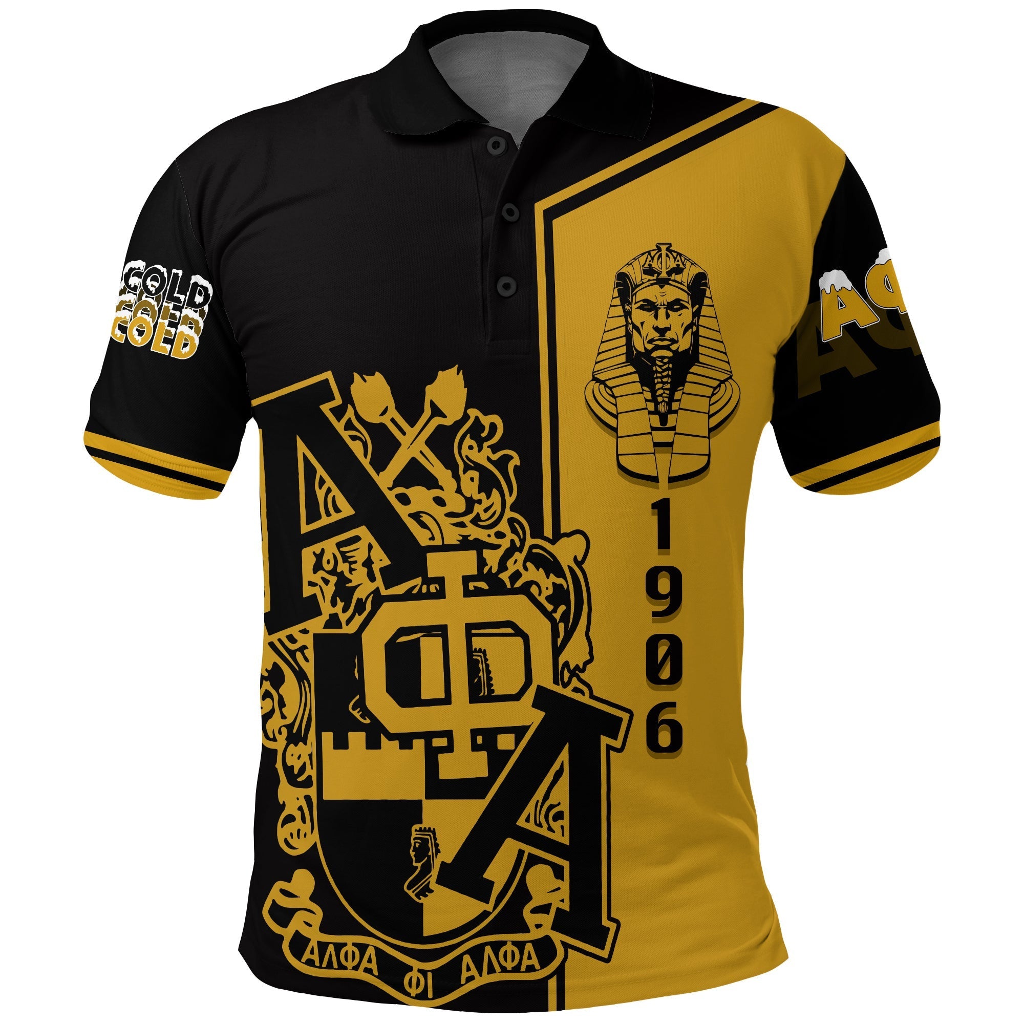 Fraternity Polo – Personalized Alpha Phi Alpha Ice Cold Brothas Polo Shirt Black & Gold