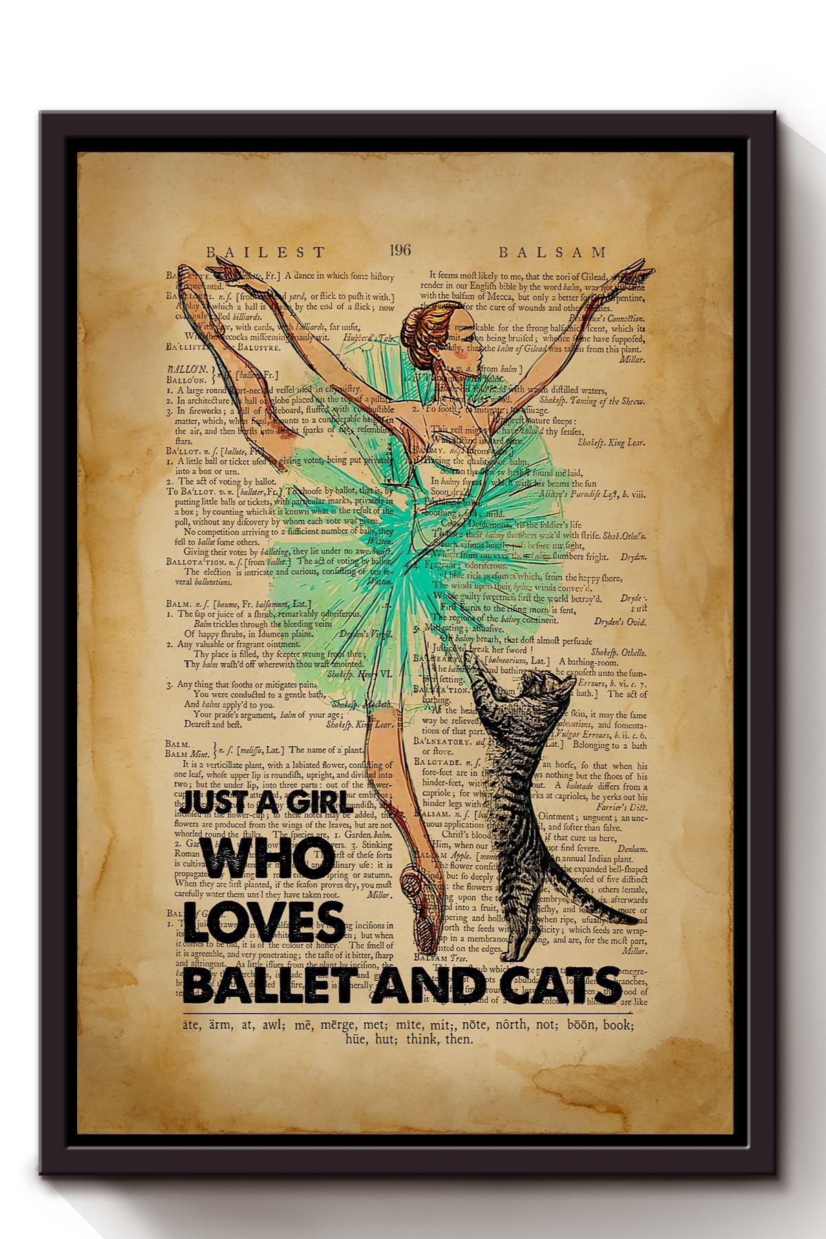 Cats Dancer Who Loves Ballet Animal Wall Art Gift For Cat Lover International Cat Day Kitten Foster Framed Canvas