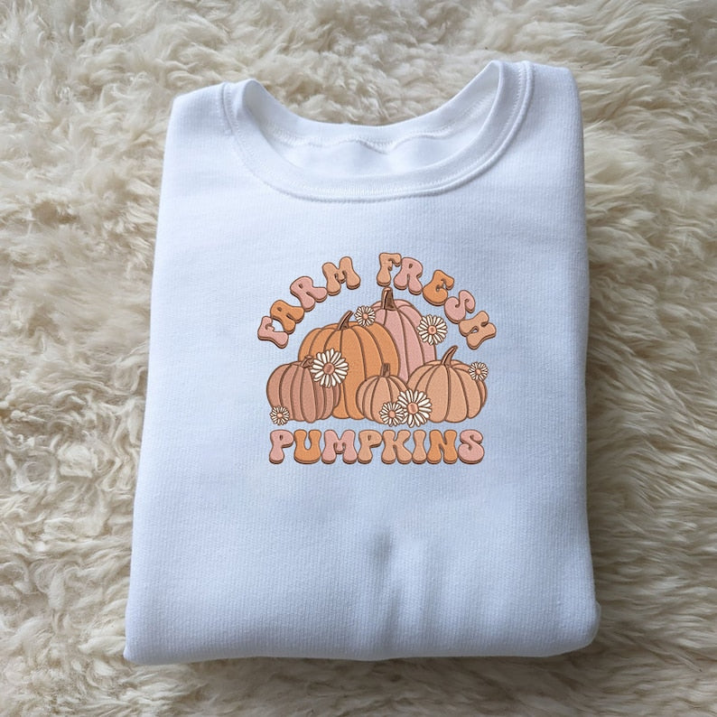 Farm Fresh Pumpkin Halloween Embroidered Sweatshirt 2D Crewneck Sweatshirt All Over Print Sweatshirt For Women Sweatshirt For Men Sws4918