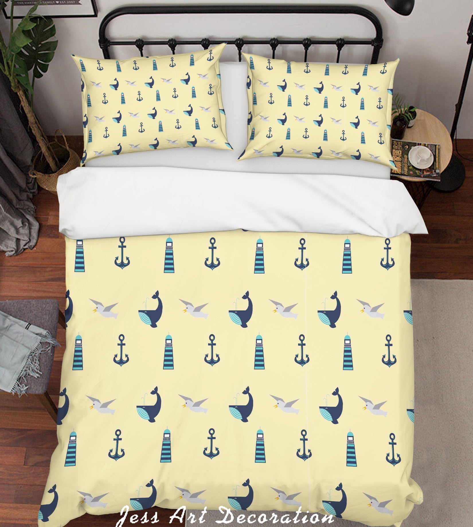 3D Cartoon Dolphin Anchor Yellow Quilt Cover Set Bedding Set Pillowcases 144