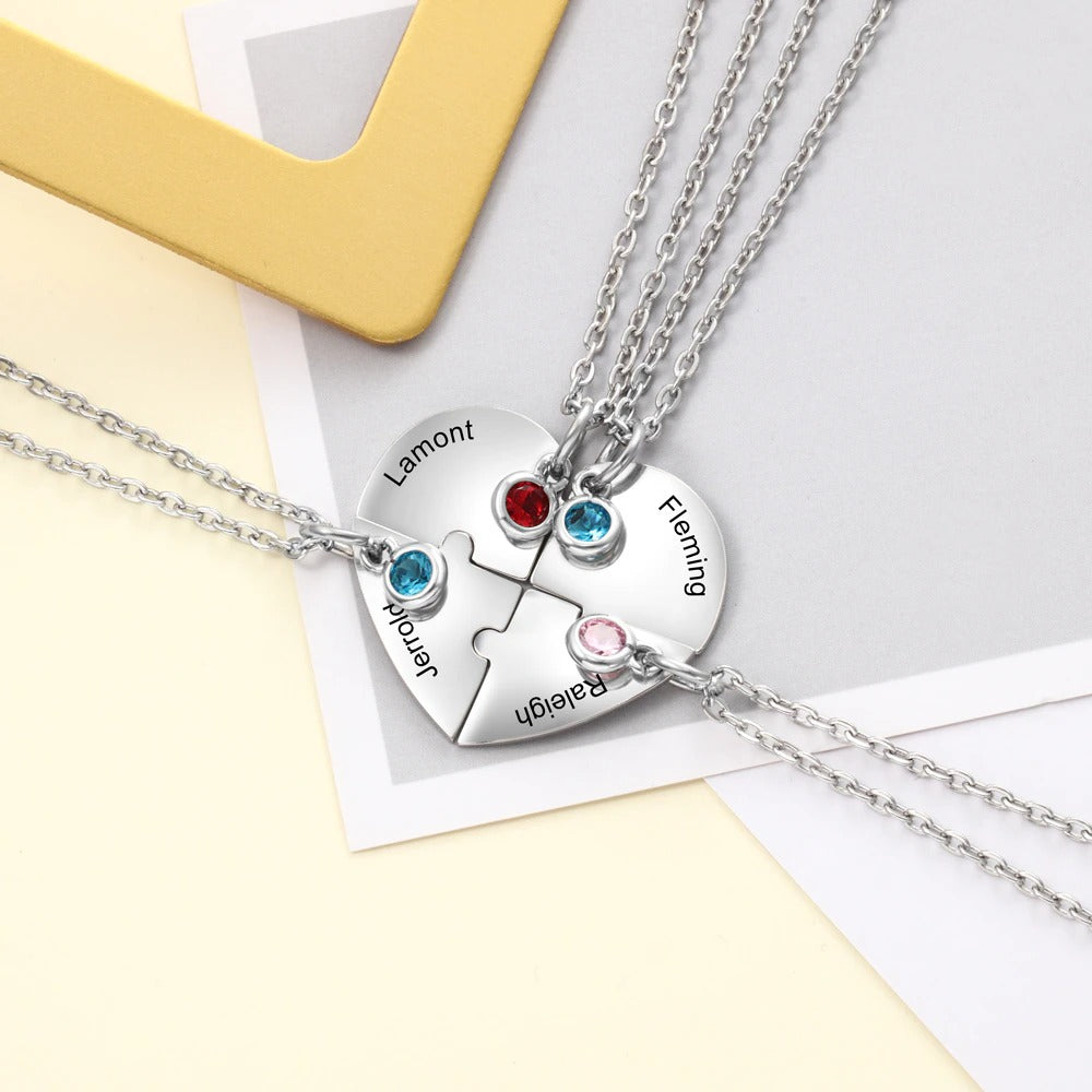 4Pcs/Set Personalized Heart Mothers Day Necklace With Birthstones Mom Jewelry Gift For Mom Grandma Wife Ht