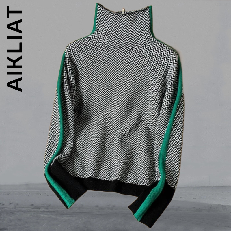 Aikliat Women Sweater Fashion Knitted Turtleneck Korean All-Match Sweaters Ladies Sweet Women’s Sweater Harajuku Female Tops alx