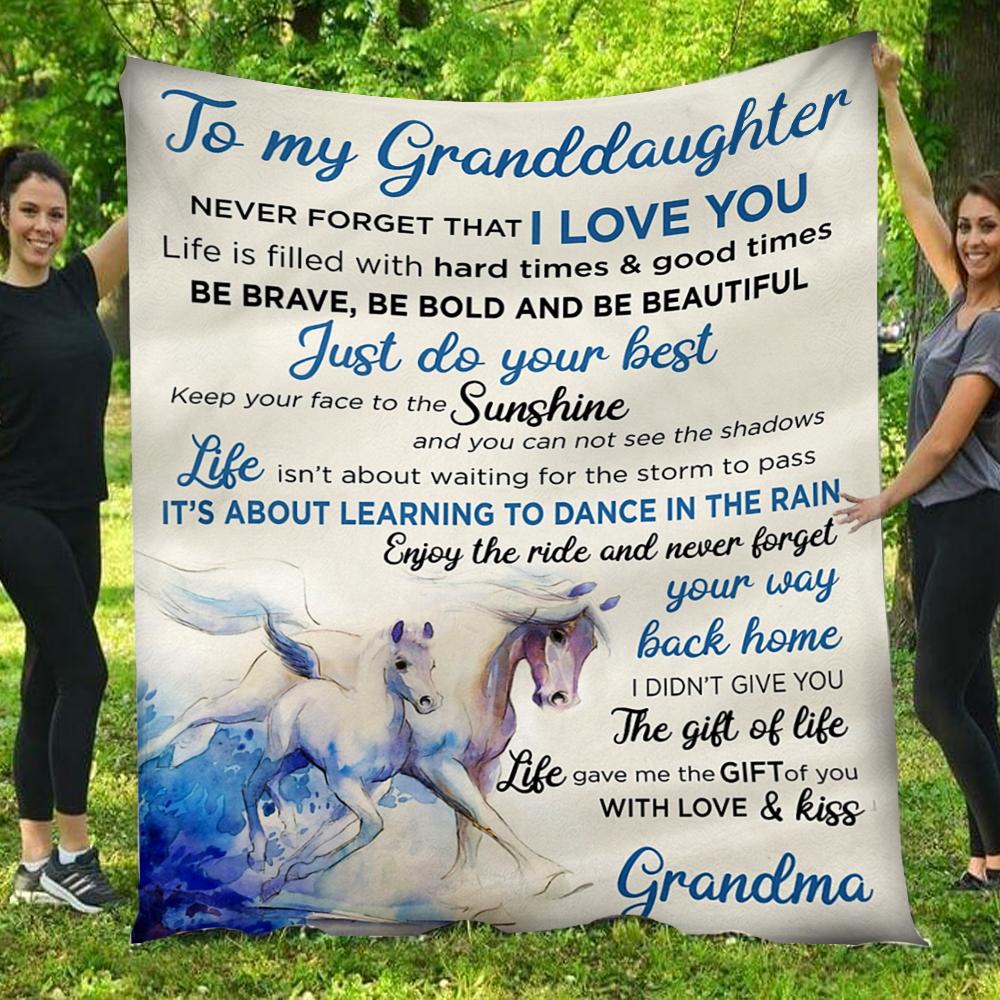 To My Granddaughter Full Printing Horse Painting  Gift – Fleece Blanket