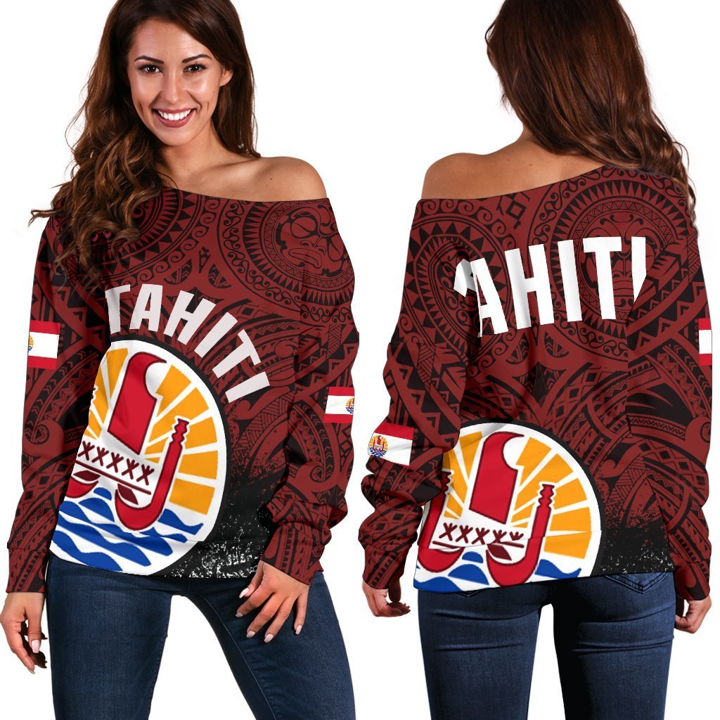 Tahiti Flag Polynesian Tattoo Shoulder Sweater