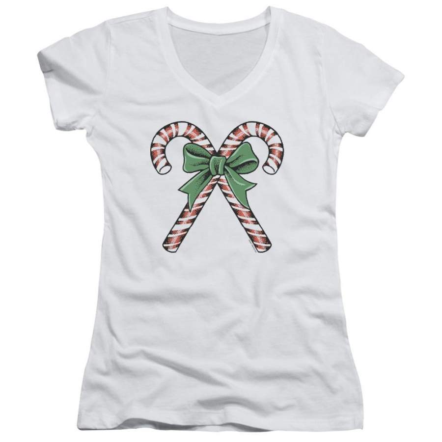 Candy Canes Juniors V-Neck T-Shirt