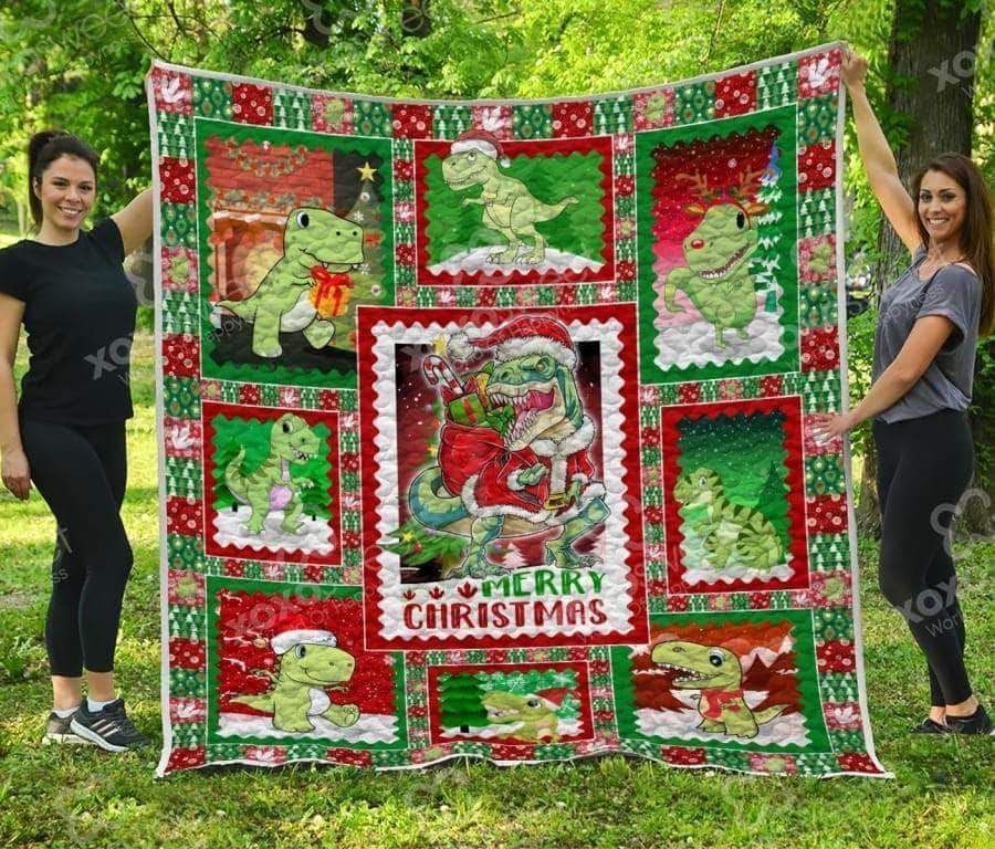 T Rex Xmas Animal Christmas Dinosaur Quilt Blanket