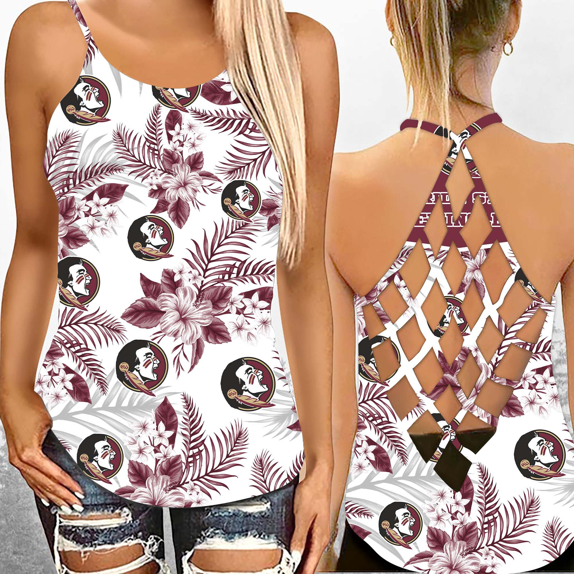 Florida State Seminoles NCAA2-Criss Cross Tanktop Hawaii Style Ds1