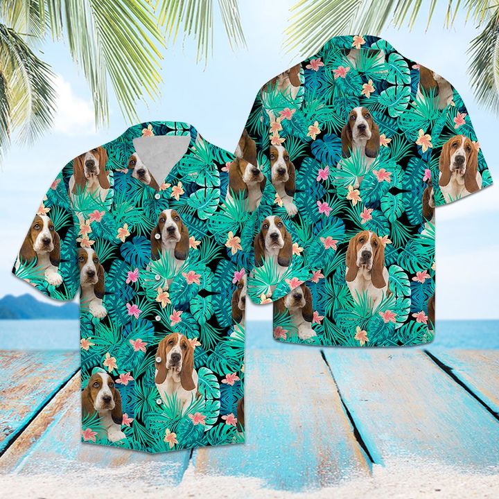 Basset Hound Tropical Hawaiian Shirt Summer Button Up For Men, Women, Couple