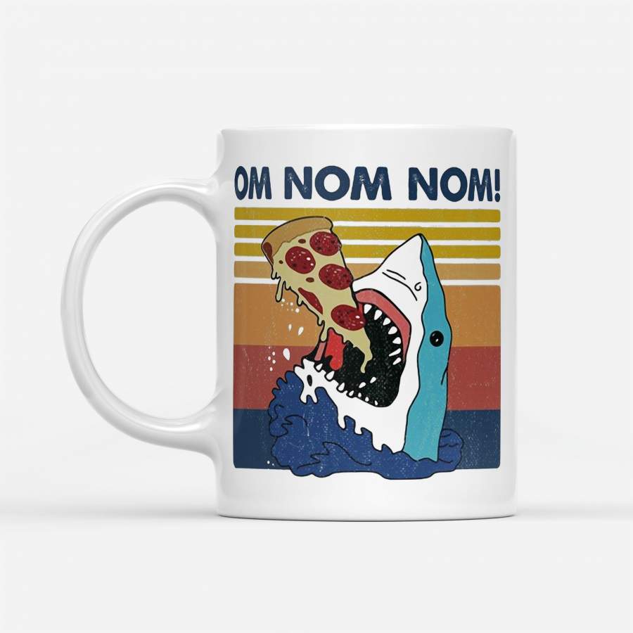 Shark Eat Pizza Om Nom Nom Vintage – White Mug