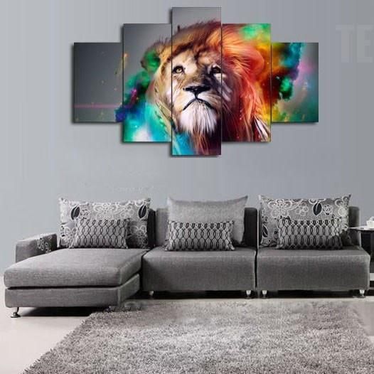 The King Of The Jungle Abstract Animal 5 Panel Canvas Art Wall Decor