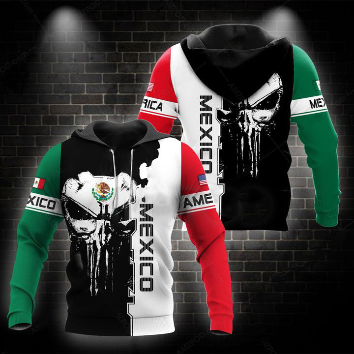 ViticStore™ Mexico-America Skull 3D Flag color – All over printed 3XL Hoodie gift for Mexican