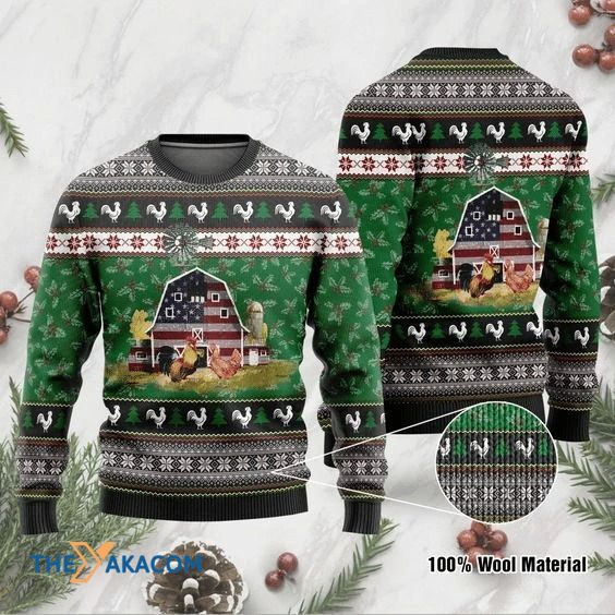 Christmas Patterns And Farming Chickens Gift For Christmas Ugly Christmas Sweater