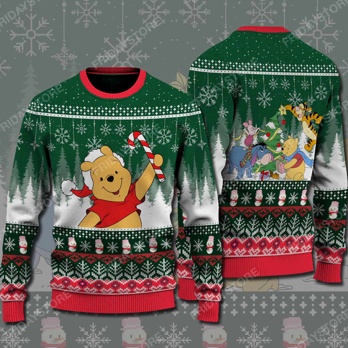 Dn Wtp Sweater Pooh With Candy Cane Christmas Ugly Sweater