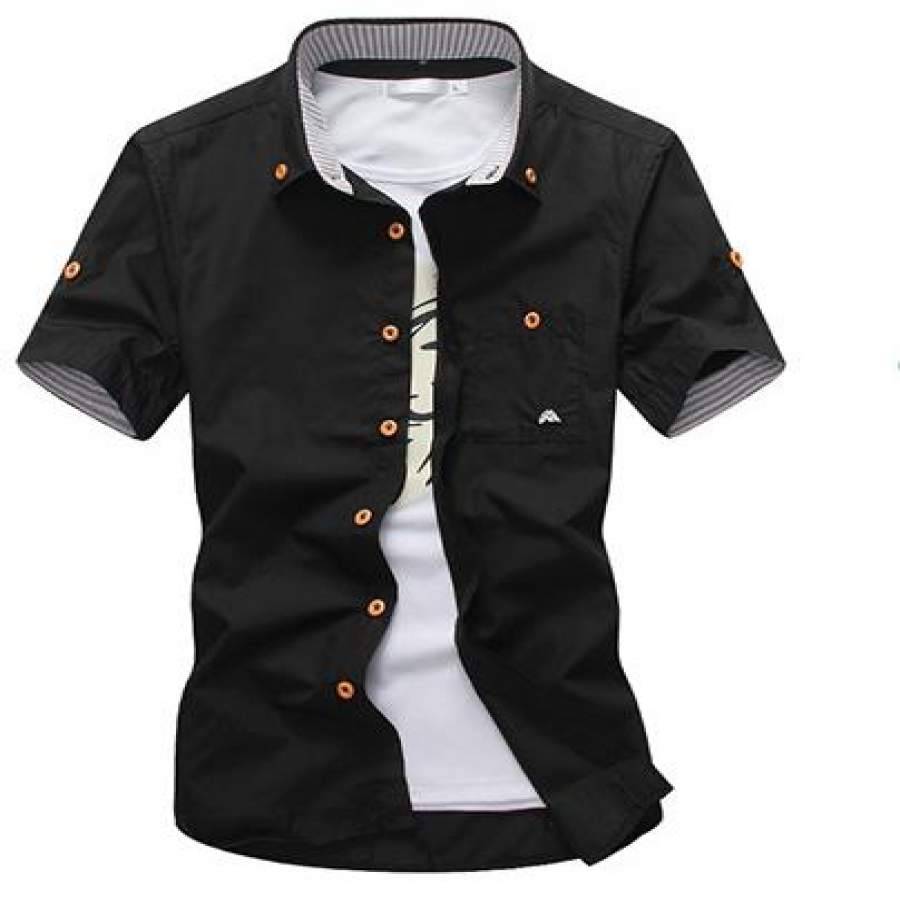 Cotton Turn-down Collar Solid Shirt For Men Spring Summer Casual Flannel Plaid Men’s Short Sleeve Shirts