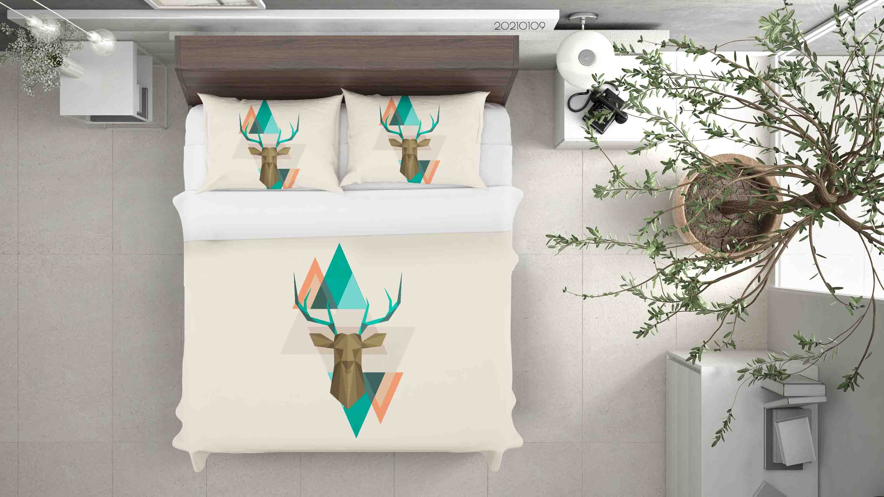 3D Cartoon Animal Elk Triangle Quilt Cover Set Bedding Set Duvet Cover Pillowcases 75 Lqh