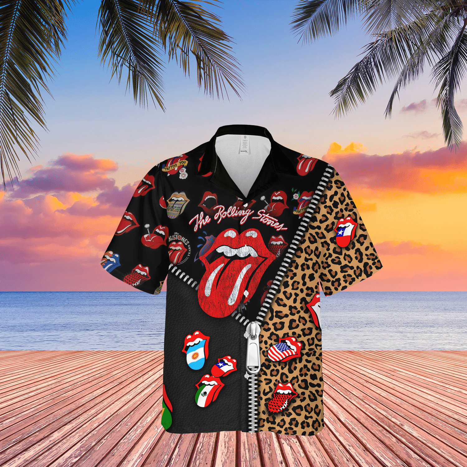 The Rolling Stones Unzipped Pattern Hawaii Shirt Ha84443