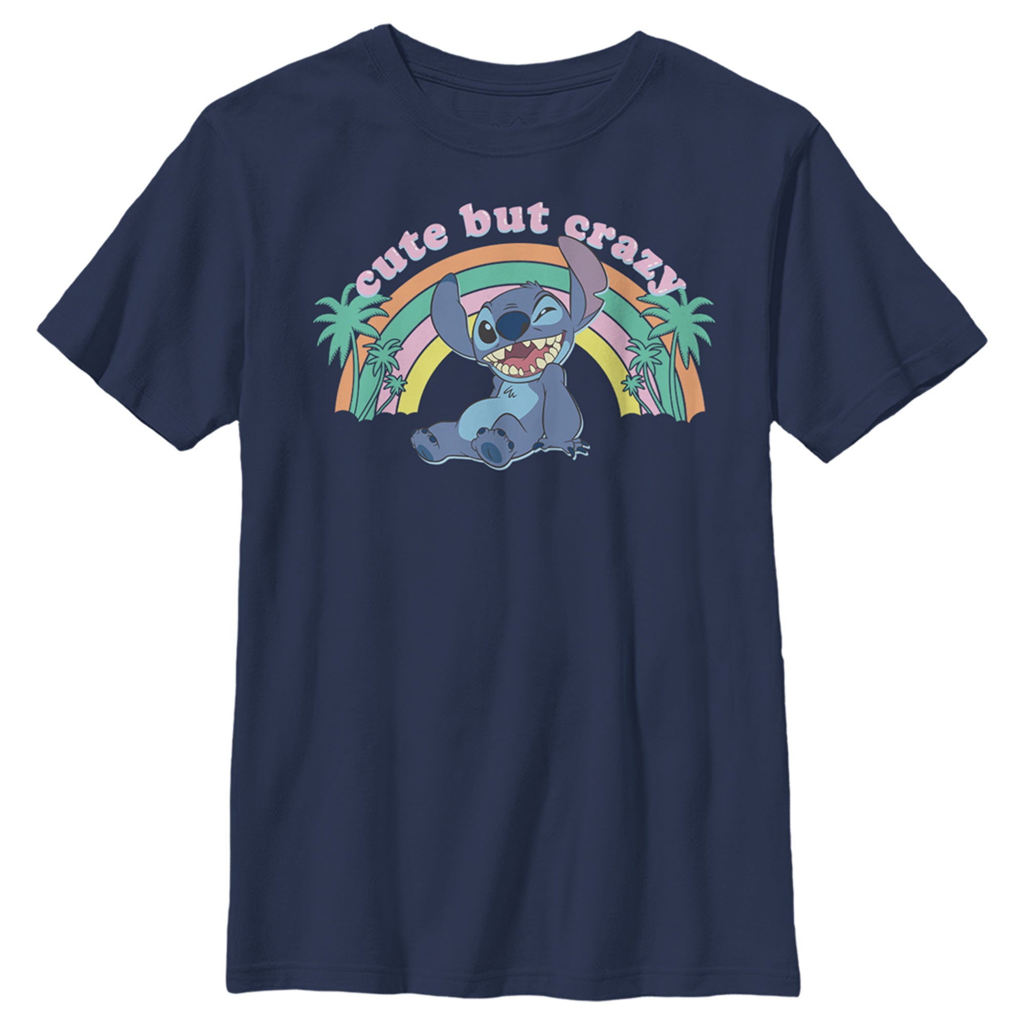 Boy’S Lilo & Stitch Rainbow Cute But Crazy Palm Tree T-Shirt