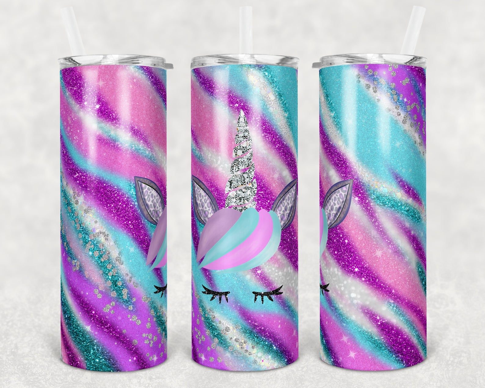 Unicorn Milky Way Glitter Aqua Pink Purple 20Oz Skinny Tumbler