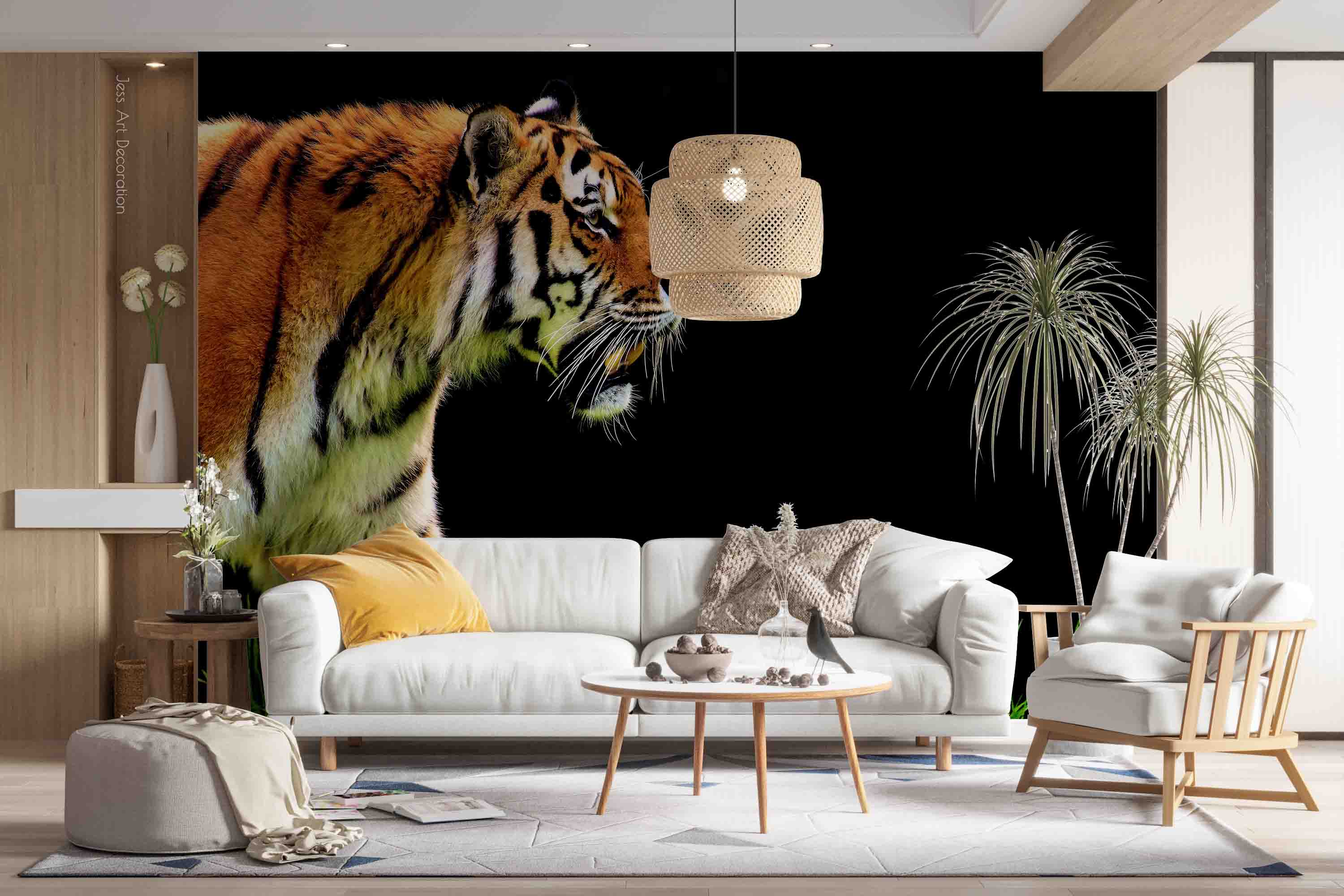 3D Golden Tiger Black Background Wall Mural Wallpaper Gd 3099