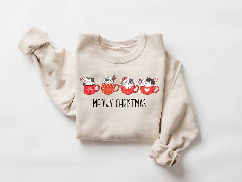 Happy Cat Christmas Sweatshirt 2D Crewneck Sweatshirt All Over Print Sweatshirt For Women Sweatshirt For Men Sws4600