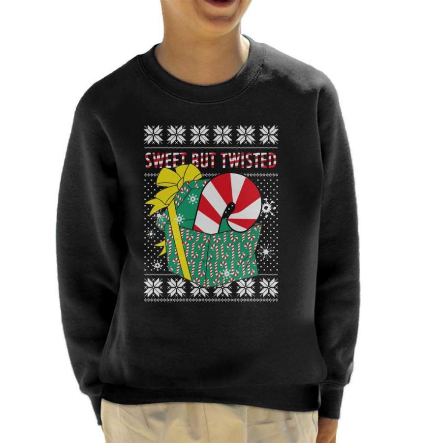 Sweet But Twisted Candy Cane Christmas Knit Pattern Kid’s Sweatshirt