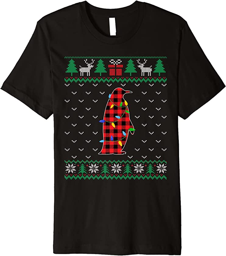 Penguin Christmas Tree Lights Decoration Xmas Sweater Ugly Premium T-Shirt