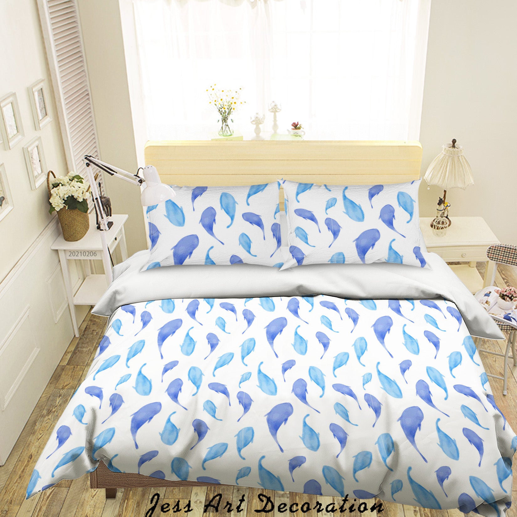 3D Hand Drawn Blue Whale Quilt Cover Set Bedding Set Duvet Cover Pillowcases 247