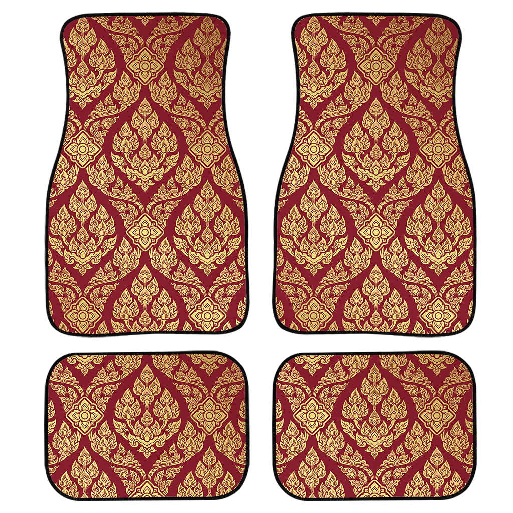 Gold And Red Thai Pattern Print Front And Back Car Floor Mats, Front Car Mat