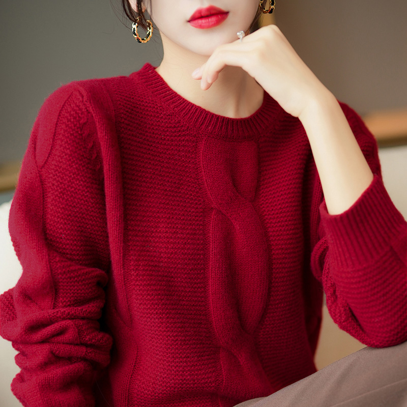 Autumn Winter 100% Pure Wool Sweater Women’s O-Neck Pullover New Fashion Casual Knitted Korean Hemp Flower Bottoming Shirt Tops alx