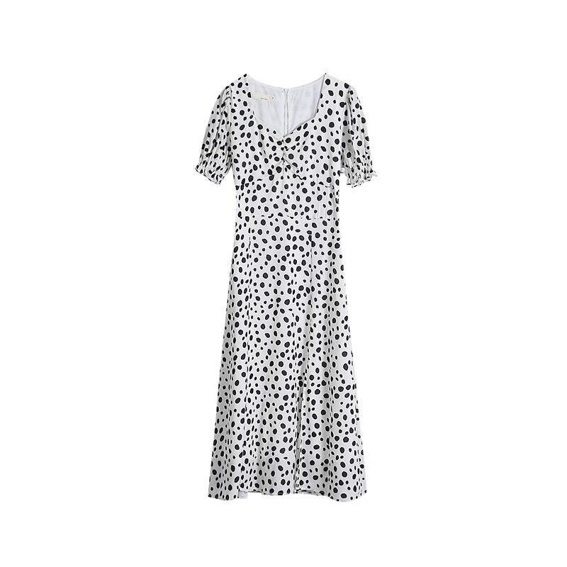 White Polka Dot Square Neck Chiffon Women’s Fashion Female Dress Summer 2022 Short Sleeve Split Lining Elegant Dresses For Women alx