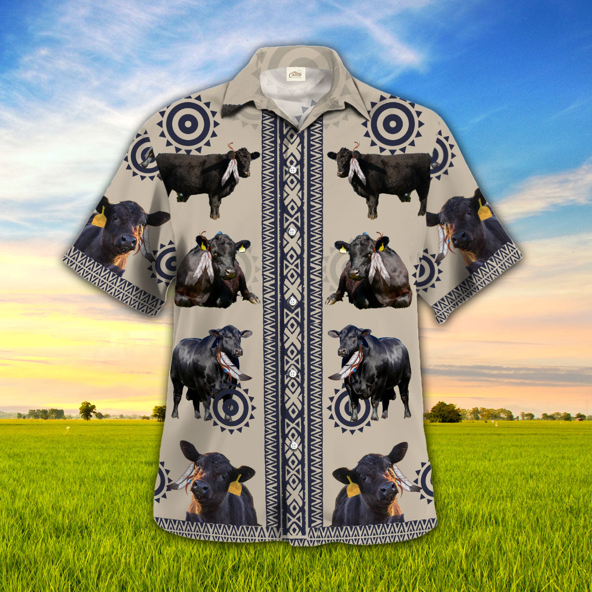 Black Angus In Native American Pattern Hawaii Shirt Ha63319